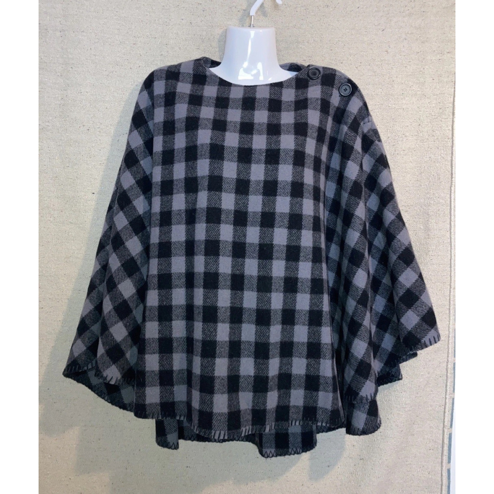 Stormy Kromer Wool Buffalo Plaid Gray Black Poncho Cape Shawl Women’s OS New - Picture 2 of 10